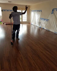 Hardwood floors being installed 